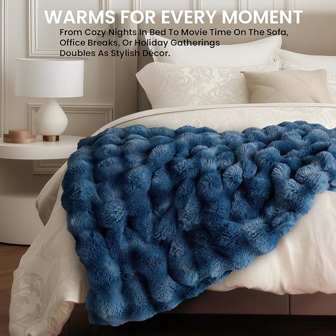 Electric Heated Blanket for Girls & Women, Soft & Luxurious, Faux Rabbit Fur Heating Throw Blankets, 6 Heat Settings, Overheat Protection, Quick Heating, Memory Function, Gift-Ready Design, 50"x60"