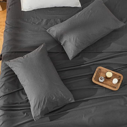 Bedlifes 100% French Flax Linen Sheets Set Queen Size - 6 Piece Extra Deep Pocket 18-24",Soft Breathable Queen Bed Sheets with Temperature Regulating & Moisture-Wicking(Dark Grey