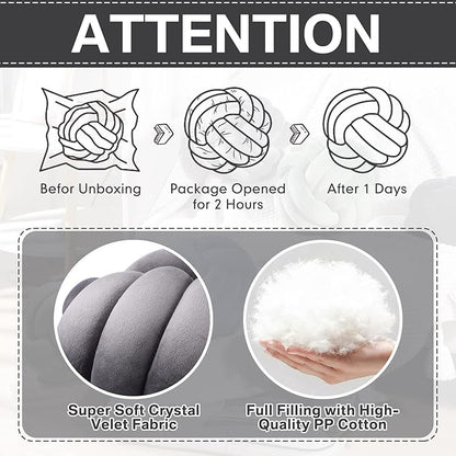 Namalu 2 Pcs Soft Knot Pillow Ball, Decorative Round Throw Knotted Pillows Cushion, Handmade Stuffed Ball Pillows for Winter Bedroom Sofa Couch Home Decor(10.6 Inches,Dark Gray)