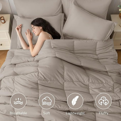 JOLLYVOGUE Queen Comforter Set, Ultra-Soft Bed in a Bag Queen Size 7 Pieces, Oeko-TEX Certified Bedding Set with Down Alternative Comforter, Sheets, Pillowcases & Shams, Khaki
