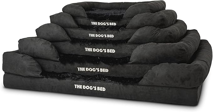 The Dog’s Bed Orthopedic Memory Foam Dog Bed with Bolsters, Fur Fabric, Black Fur, M