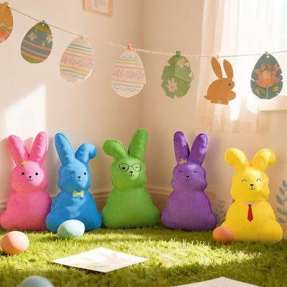 5 Pcs 14.17 Inch Easter Bunny Throw Pillows Rabbit Shaped Throw Pillows Easter Plush Bunny Stuffed Animals Soft Decorative Cushion for Couch Sofa Bed Decor