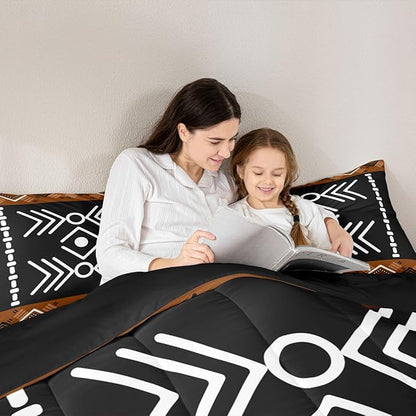 Western Aztec Bedding Set Twin Size, Native American Navajo Comforter Set for Boys Adult Teens, Southwestern Geometric Duvet Insert Ethnic American Native Quilt Rustic Farmhouse Decor, Black Brown