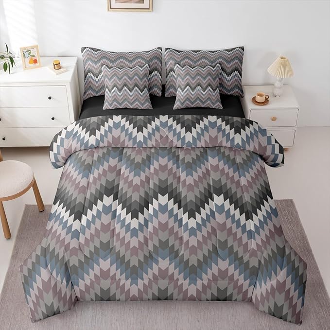Erosebridal Aztec Geometric Bed in A Bag Twin 7 Pcs Farmhouse Western Comforter Set for Kids Boys Girls Country Native American Bedding Sets Black Grey Ethnic Aesthetic Sheet Set with Comforter