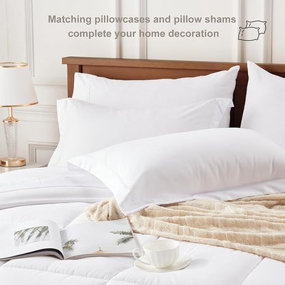 Newspin California King Comforter Set White - Bed in a Bag California King Size 7 Pieces, All Season Bed Set, Fluffy Comforter Set with Sheets, Sheet Set Quilt Blanket, Pillowcases & Shams
