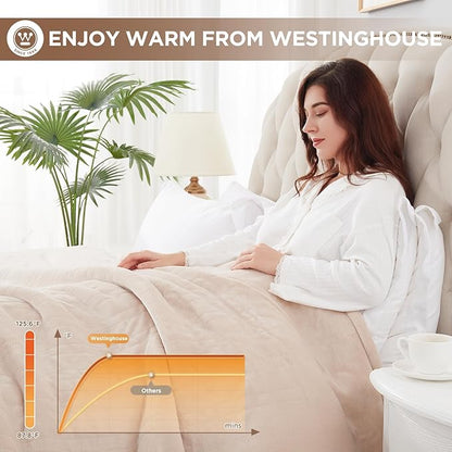 Westinghouse King Size Electric Heating Blanket, 10 Levels, Auto Shut Off, Fast Heating, Machine Washable (Beige, 100x90 Inches)