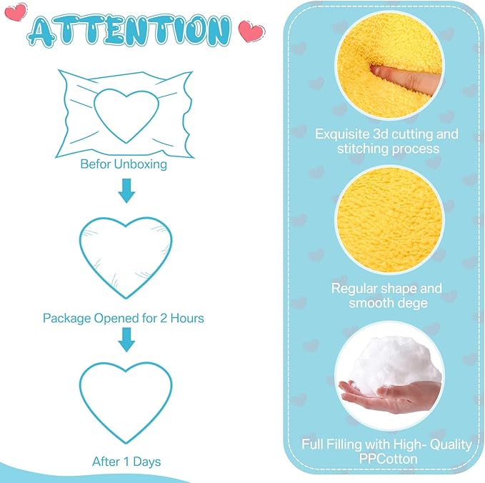 Unittype Heart Shaped Pillow Plush Cute Fluffy Cushion Heart Throw Pillow Decorative Back Cushions Women Gifts for Living Dining Room Bed Sofa, 15.75 Inch(Rose Red, Blue, Yellow)