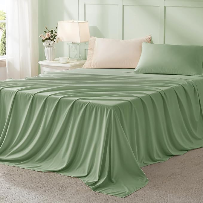 Anluoer Sage and Cream Full Comforter Set 7 Pieces, Bed in a Bag with Sheets, All Season Bedding Sets with 1 Comforter, 2 Pillow Shams, 2 Pillowcases, 1 Flat Sheet, 1 Fitted Sheet