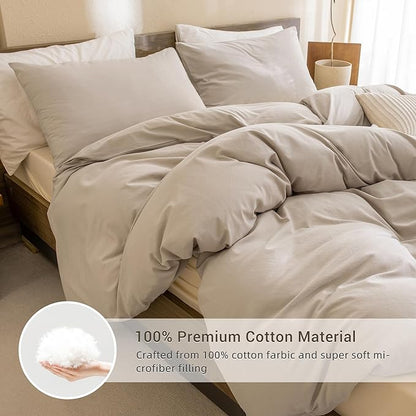 CozyTide Cotton Twin Comforter,Soft Solid Linen Feel Textured Bedding Comforters & Sets,3 Pieces Lightweight Fluffy Kids Twin Bedding Set for All Season