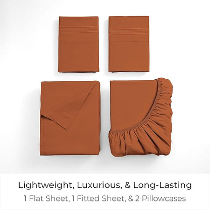 Mellanni King Sheets Set - 4 PC Iconic Collection Bedding - Hotel Luxury, Extra Soft, Cooling Bed Sheets - Wrinkle, Fade, Stain Resistant (King, Terracotta)