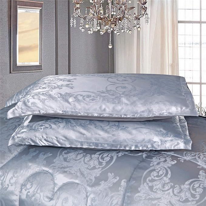 Grey Queen Size Comforter Sets All Season Silver Bedding Lightweight Comforter for Queen Bed Silk Quilt Microfiber Comforter Set Blanket Matching 2 Pillow Shams (Full/Queen, 88x88 inches)