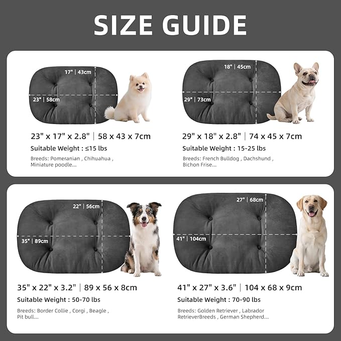 Washable Large Dog Bed 35x22 Inch - Silver Fox Faux Fur Supportive Pad, Non-Slip Bottom Durable Oval Pet Bed Indoor Outdoor for Medium Dogs Cats(Dark Grey)