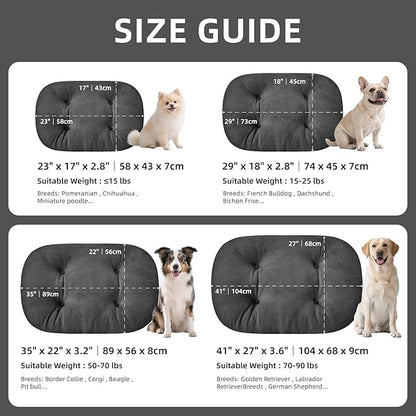 Washable Large Dog Bed for Medium & Large Breeds, Non-Slip Bottom & Plush Faux Silver Fox Fur Oval Cushion Pad for Big Dogs, Soft Mat for Crates, Dark Grey, 41x27 Inch