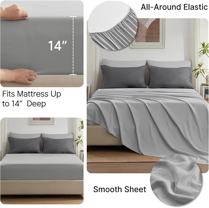 Anluoer Full Size Bed in a Bag 7 Pieces, Grey Bed Comforter Set with Sheets, All Season Bedding Sets with 1 Comforter, 2 Pillow Shams, 2 Pillowcases, 1 Flat Sheet, 1 Fitted Sheet