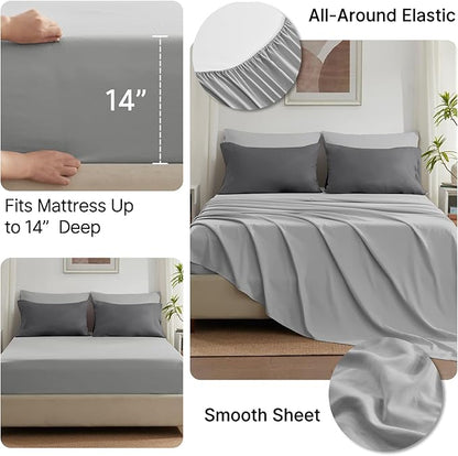 Anluoer Full Size Bed in a Bag 7 Pieces, Grey Bed Comforter Set with Sheets, All Season Bedding Sets with 1 Comforter, 2 Pillow Shams, 2 Pillowcases, 1 Flat Sheet, 1 Fitted Sheet
