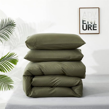 Wellboo Olive Green Comforter Sets California King Solid Dark Green Bedding Comforters Cotton Plain Army Green Soft Cozy Quilts Cal King Women Men Dark Grass Green Blankets Modern Hunter Green Bed