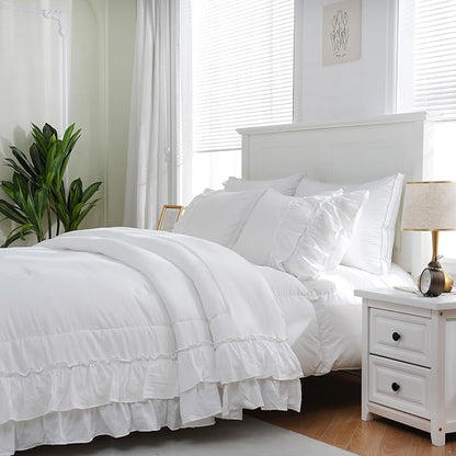 Boho Bedding King White Comforter Set Shabby Chic Beddings 2 Layers Ruffle Home Decor Farmhouse Bed Comforter