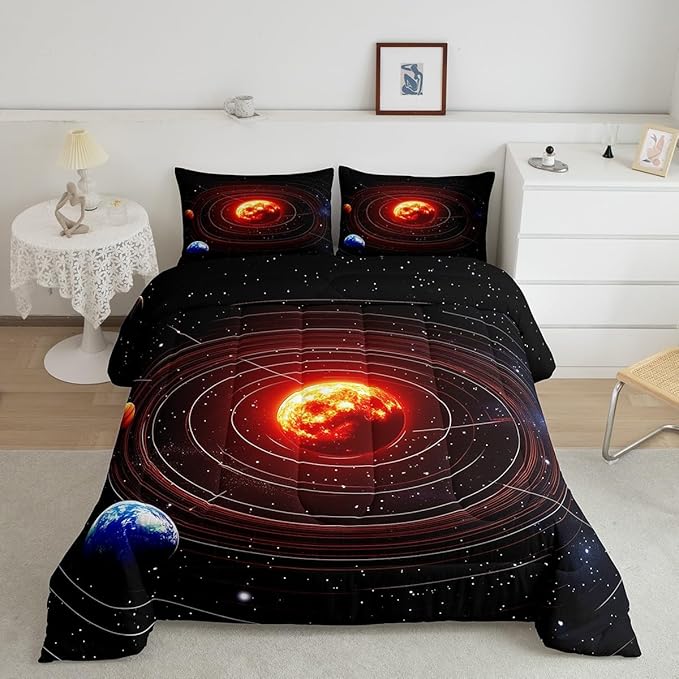 Erosebridal Galaxy Comforter Set Queen Size, Planet Down Comforter, Universe Stars Solar System Quilted Duvet, Mysterious Outer Space Cosmic Bedding Set, Super Soft Breathable Lightweight
