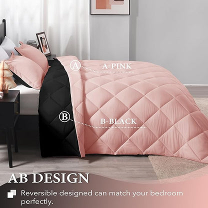 downluxe Twin Comforter Set - Pink and Black Twin Comforter, Soft Bedding Sets for All Seasons -2 Pieces - 1 Comforter (66"x92") and 1 Pillow Sham(20"x26")