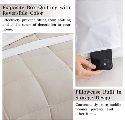 White Queen Comforter Set - 8 Piece Bed in a Bag All Season Luxury Bedding Sets with Reversible Microfiber Comforter, Bed Skirt, Flat Sheet, Fitted Sheet, Pillowcase and Pillow Sham
