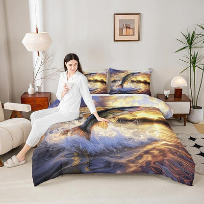Erosebridal Fishing Theme King Bedding Set - Big Bass Pike Fish Comforter Set for Boys Kids Men | Farmhouse Lake House Quilt | Fisherman Hunting Bedroom Decor with 2 Pillowcases