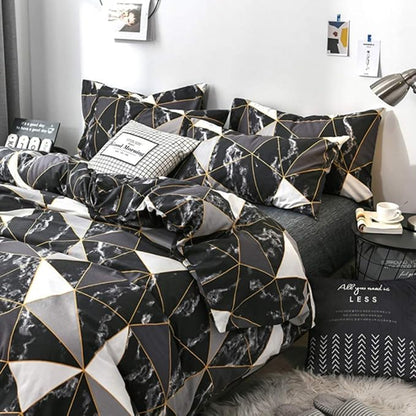 CLOTHKNOW Black White California King Comforter Set 3Pcs Marble Triangle Bedding Comforter Sets Geometric Comforter with 2 x Pillow Cases