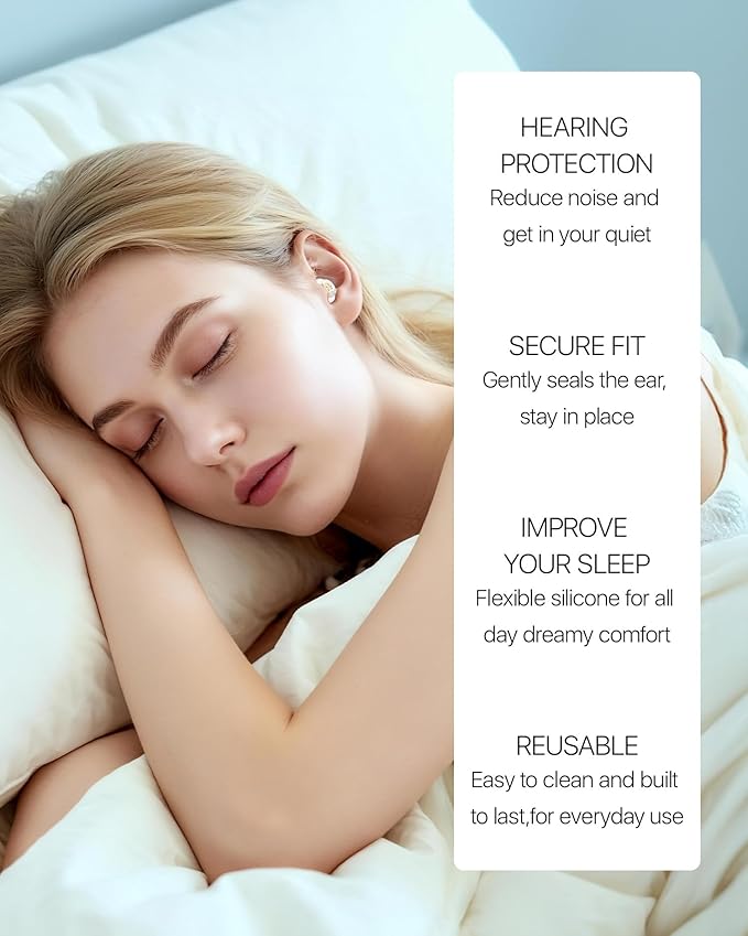 Ear Plugs for Sleeping, Comfy Reusable Earplugs for Sleep, Snoring, Deep Focus, Travel, Noise Sensitivity, Tinnitus Relief, Flexible Silicone Hearing Protection, 27dB Noise Reduction,BKGD