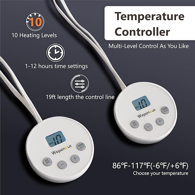 Wapaneus Heated Blanket Electric Queen Size 84"x90"-Dual Control with 10 Heat Levels 12 Timer Settings and 8 Hours Auto-Shut Off,Fast-Heating Electric Blanket,ETL Listed Machine Washable,Dark Blue