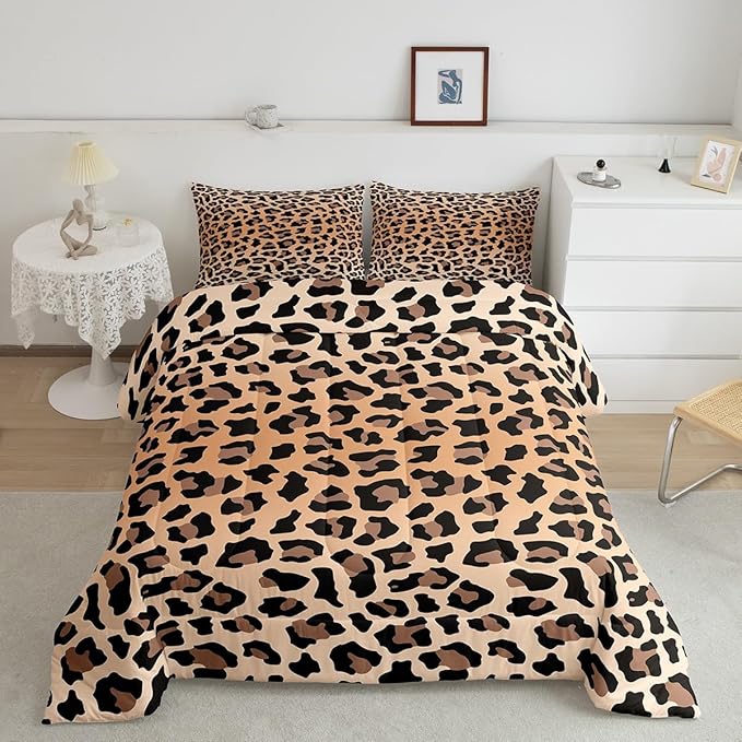 Feelyou Leopard Bedding Set Cheetah Comforter Set for Kids Boys Girls Teens Room Decor Animal Print Comforter Toddler Size Safari Duvet Set 2Pcs