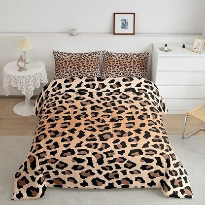 Feelyou Leopard Bedding Set Cheetah Comforter Set for Kids Boys Girls Teens Room Decor Animal Print Comforter Queen Size Safari Duvet Set 3Pcs