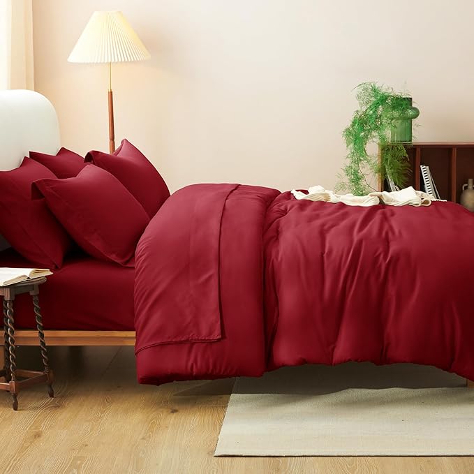 CozyLux Full Size Comforter Set Dark Red, 7 Pieces Bed in a Bag Full Comforter Set with Sheets, Bedding Set with Down Alternative Comforter, Fitted Sheets, Flat Sheets, Pillow Shams and Pillowcases