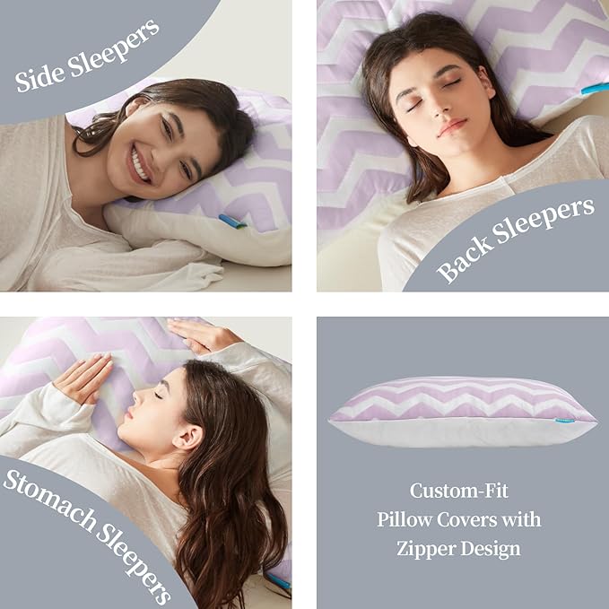 Dreamara Cooling Bed Pillows Queen Size Set of 4 – Adjustable Loft Shredded Memory Foam Pillows for Side, Back & Stomach Sleepers, Supportive & Breathable for Hot Sleepers (Mauve)