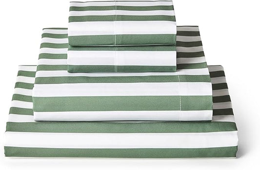 Mellanni California King Sheets Set - 4 PC Iconic Collection Bedding - Hotel Luxury, Extra Soft, Cooling Bed Sheets - Wrinkle, Fade, Stain Resistant (Cal King, Oxford Stripe Sage)