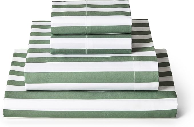Mellanni King Sheets Set - 4 PC Iconic Collection Bedding - Hotel Luxury, Extra Soft, Cooling Bed Sheets - Wrinkle, Fade, Stain Resistant (King, Oxford Stripe Sage)