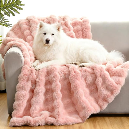 Waterproof Dog Blanket for Sofa Bed Couch, Couch Cover Blanket Fluffy Faux Rabbit Fur Reversible Furniture Protection, Pet Blanket for Medium Large Dogs Cats