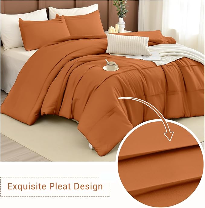CozyTide Oversized King Comforter 128x120,Cotton Pumpkin Pleated Bedding Comforter Set,3Pcs Extra Large King Size Comforter Set Vintage Farmhouse Bedding Ultra Soft