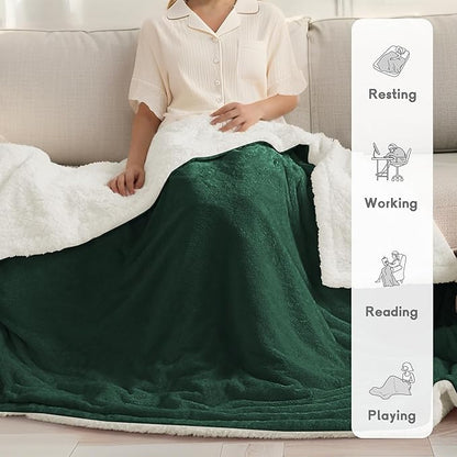 Heated Blanket Electric Blanket Full Size 72''x84'' with 5 Heating Levels, 10 Hour Auto Shut Off, Machine Washable, Flannel & Sherpa Soft Warming Blanket for Couch, Bed, Office - Grass Green