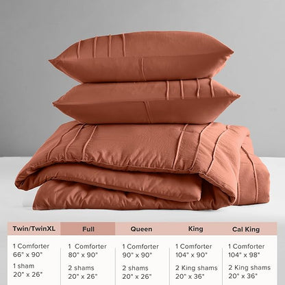 Comfort Spaces Clay Full Size Comforter Set - 3 Pieces Pintuck Pleated Bedding Sets, All Season Lightweight, Extra Softness Pre-Washed Microfiber Full Bed Set, Shams, Full