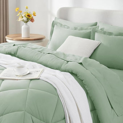 CozyLux Full Size Comforter Sets Sage Green - 7 Pieces Bed in a Bag Full, Luxury Soft Bed Set for All Seasons, Bedding Set with Down Alternative Comforter, Sheets, Pillowcases & Shams
