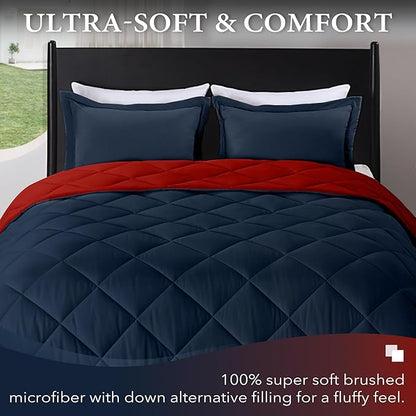 downluxe Queen Comforter Set - Red and Navy Queen Comforter, Soft Bedding Sets for All Seasons -3 Pieces - 1 Comforter (88"x92") and 2 Pillow Shams(20"x26")