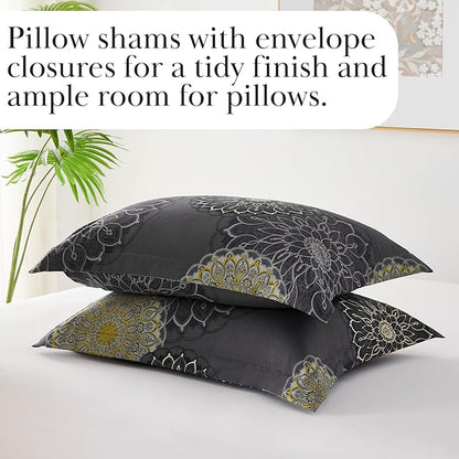Southshore Fine Living, Inc. Comforter California King Size Bedding Set, Down Alternative Boho Bedspread, Paisley Floral Comforter, King/California Size with 2 Matching Shams, Midnight Floral Black
