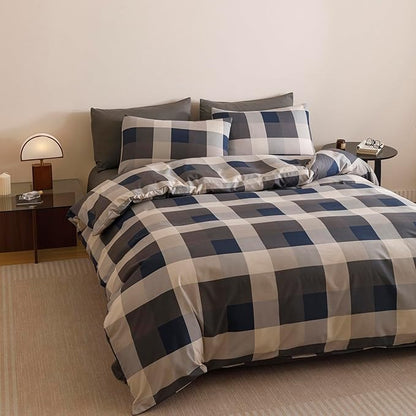 KAREVER Gingham Checkered Comforter Cal King Navy Blue Plaid Bedding Set Boys Girls Colorful Grid Cottagecore Blanket California King
