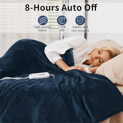 Vagueior Electric Heated Blanket Full Size 72'' x 84'' Extra-Warm Lightweight Cozy Luxury Electric Blanket Machine Washable with 3 Heating Levels Auto-Off Machine Washable - Blue ETL Certification