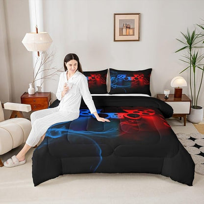 Erosebridal Queen Comforter Set for Boys, Gaming Bedding Sets, Kids Toddler Bedding Set, Red, Blue