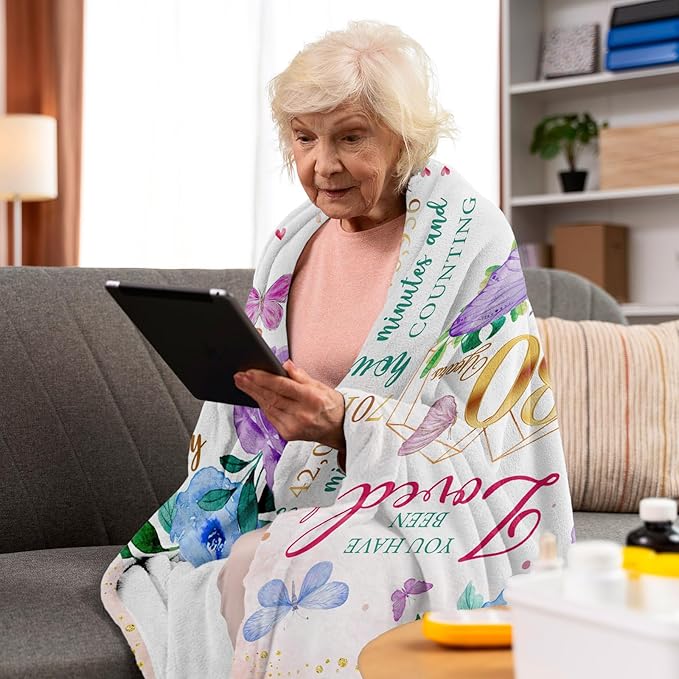 ZWERIVP 80th Birthday Gifts for Women, Best Present for 80 Year Old Woman Birthday, 1946 Present for Women Mom, Happy 80yr Bday Gifts Ideas, 80th Woman Bday Decorations Throw Blanket 50"X60"