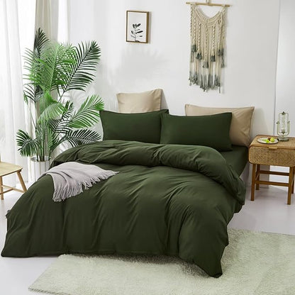 Houseri Olive Green Comforter Set Twin Boys Kids Girls Army Green Bedding Twin Size Dark Green Comforters Sets Comfy Soft Blackish Green Bed Quilt Blanket Twin 3 Pieces Solid Color Dorm Bedding Sets