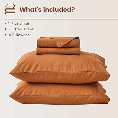 Bedlifes 100% French Flax Linen Sheets Set King Size - 6 Piece Extra Deep Pocket 18-24",Soft Breathable King Bed Sheets with Temperature Regulating & Moisture-Wicking(Brown