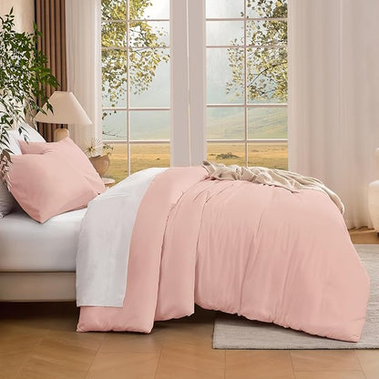 Andency California King Size Comforter Set, 3 Pieces Blush Pink Boho Solid Bedding Comforter Set, Modern Reversible Soft Fluffy Cal King Bed Set for All Season