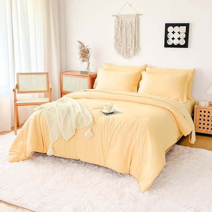 Cal King Comforter Duvet Cover Set Buttercream - 7-Piece Bed in a Bag, Festive Gift Double Brushed Micorfiber All-Season Soft Bedding with Sheets & Envelope Pillowcases(104"x90",Cal King)