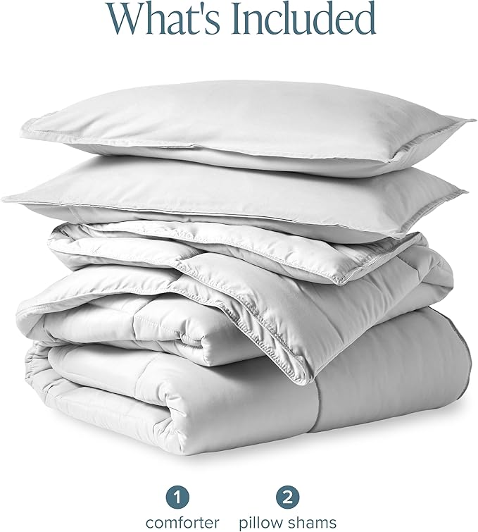 Bare Home Comforter Set - Oversized Queen Size - Ultra-Soft - Goose Down Alternative - Premium 1800 Series - All Season Warmth (Oversized Queen, Cloud Grey)